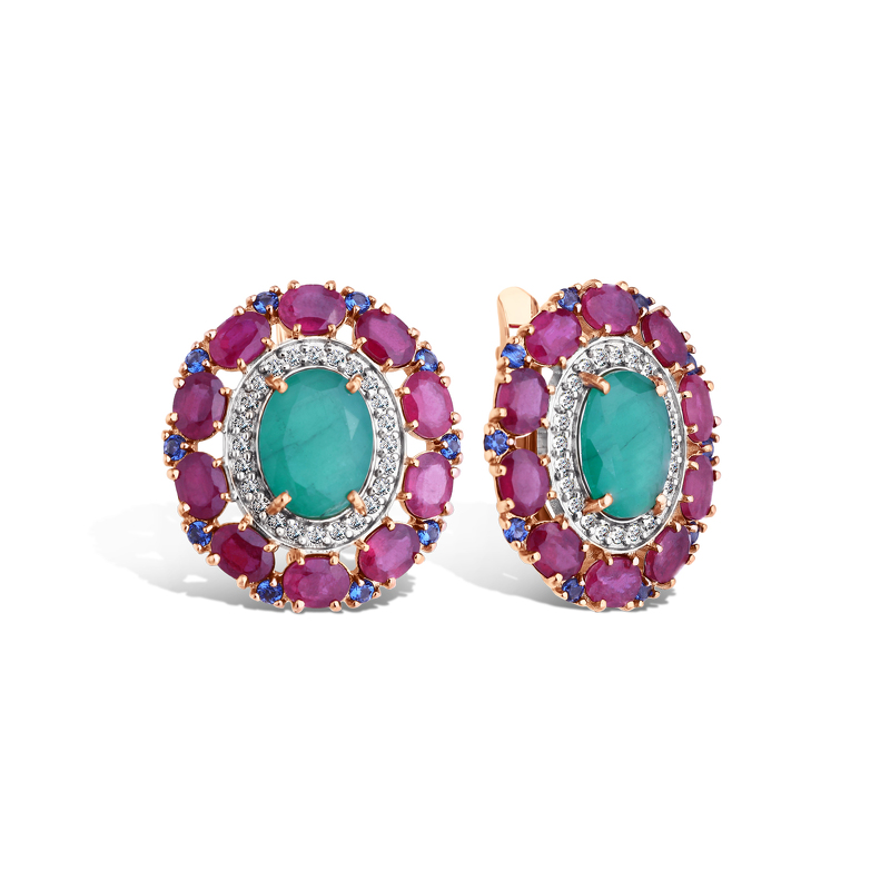 Золотые серьги с миксом камней