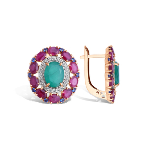 Золотые серьги с миксом камней