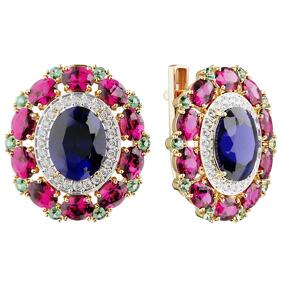 Золотые серьги с миксом камней