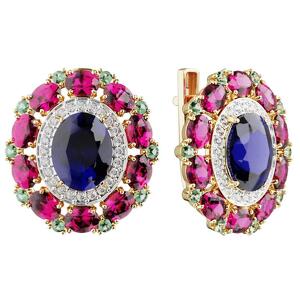 Золотые серьги с миксом камней