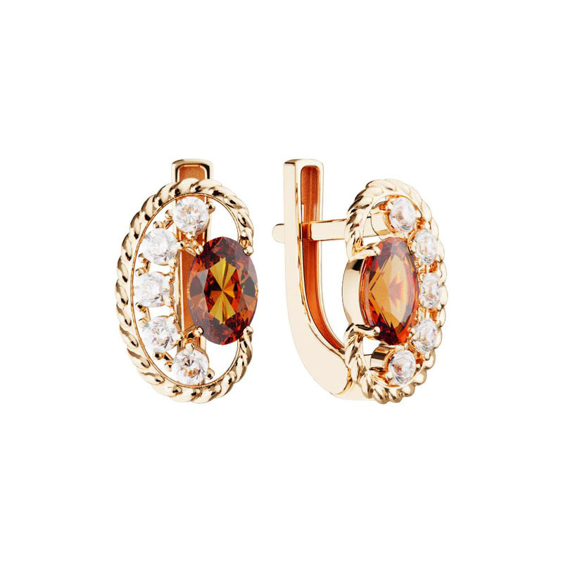 Золотые серьги с опалом и муассанитом