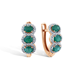 Золотые серьги с изумрудами и фианитами