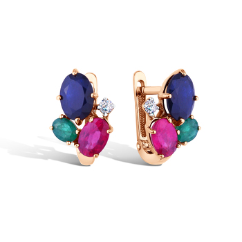 Золотые серьги с миксом камней