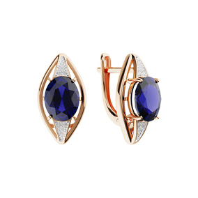 Золотые серьги с сапфиром и муассанитами