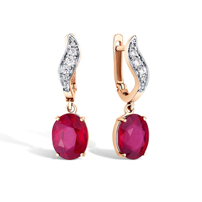 Золотые серьги с рубином и муассанитами