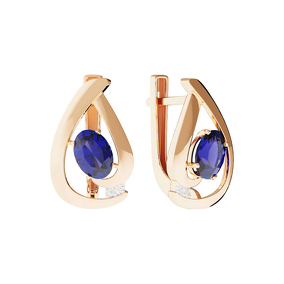 Золотые серьги с сапфиром и бриллиантами