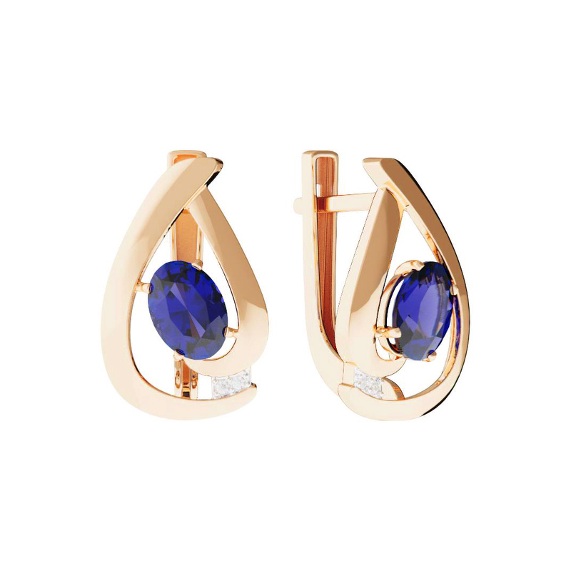 Золотые серьги с сапфиром и бриллиантами
