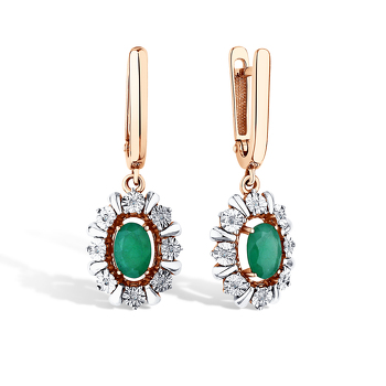 Золотые серьги с изумрудом и бриллиантами