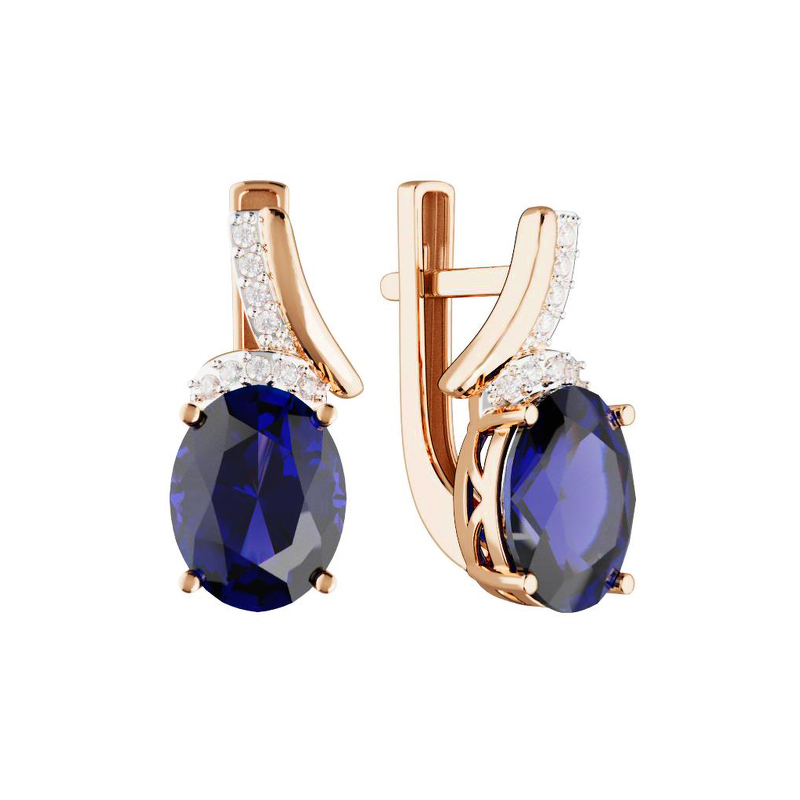 Золотые серьги с сапфиром и фианитами