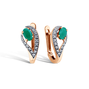 Серьги из красного золота с бриллиантами и изумрудами 21-1125
