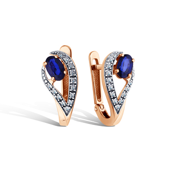 Золотые серьги с сапфиром и бриллиантами