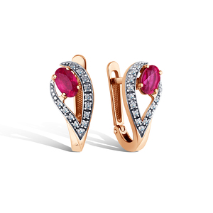 Золотые серьги с рубином и бриллиантами