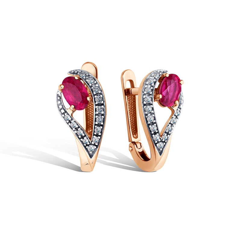 Золотые серьги с рубином и бриллиантами