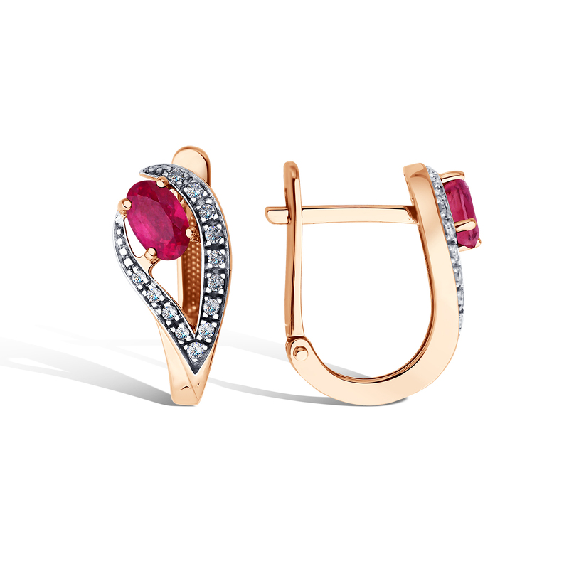 Золотые серьги с рубином и бриллиантами