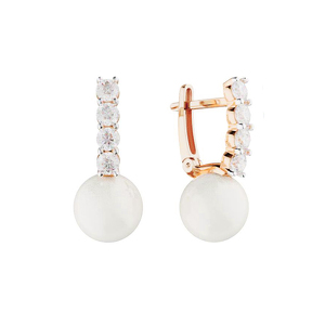 Золотые серьги с жемчугом и муассанитами