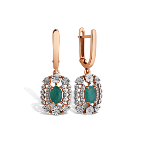 Золотые серьги с изумрудом и бриллиантами