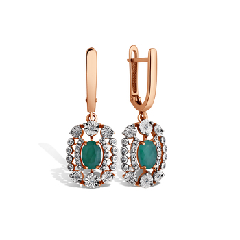 Золотые серьги с изумрудом и бриллиантами