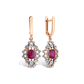 Золотые серьги с рубином и бриллиантами