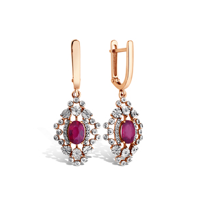 Золотые серьги с рубином и бриллиантами