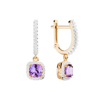 Серьги из комбинированного золота с фианитами и аметистами 21-1324