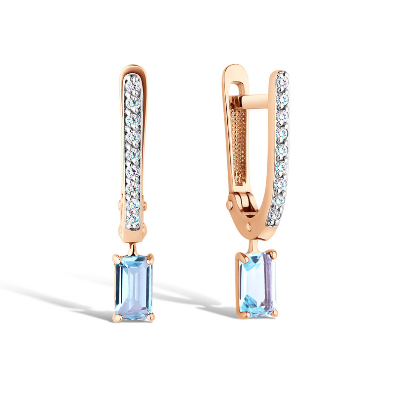 Золотые серьги с топазом и фианитами