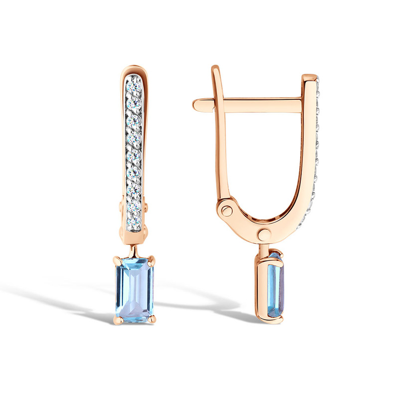 Золотые серьги с топазом и фианитами