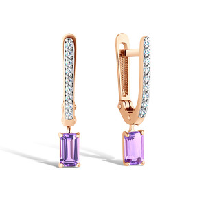 Золотые серьги с аметистом и фианитами