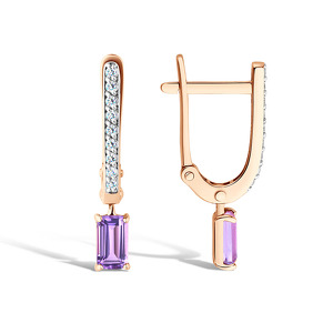 Золотые серьги с аметистом и фианитами