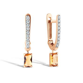 Золотые серьги с цитрином и фианитами