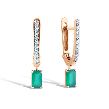 Золотые серьги с агатом и фианитами