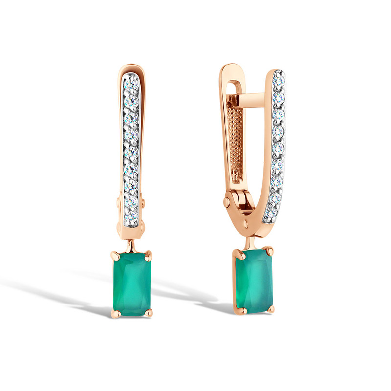 Золотые серьги с агатом и фианитами