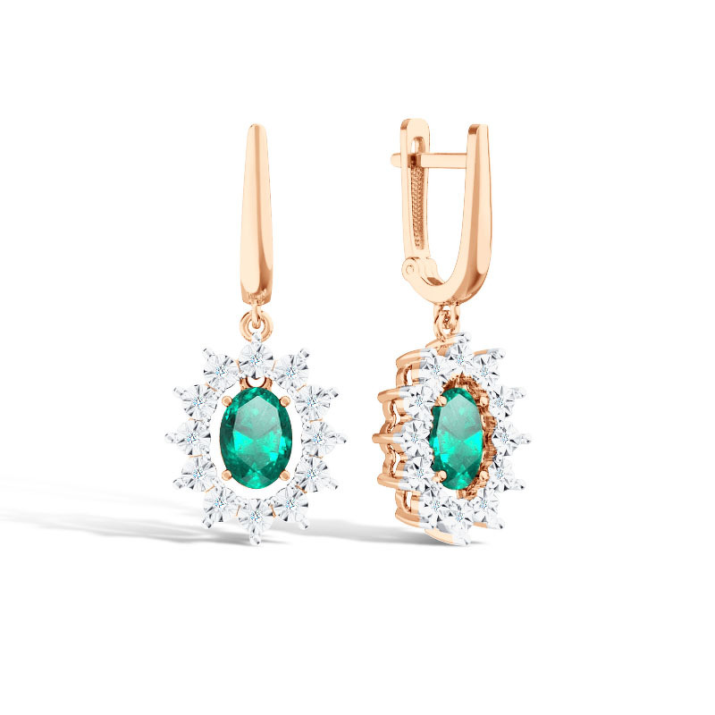 Золотые серьги с изумрудом и бриллиантами