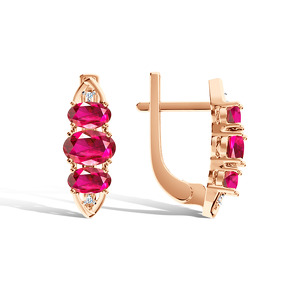 Золотые серьги с рубинами и бриллиантами