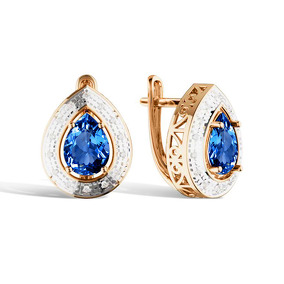 Золотые серьги с сапфиром и бриллиантами