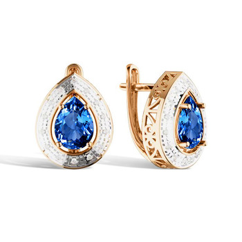 Золотые серьги с сапфиром и бриллиантами