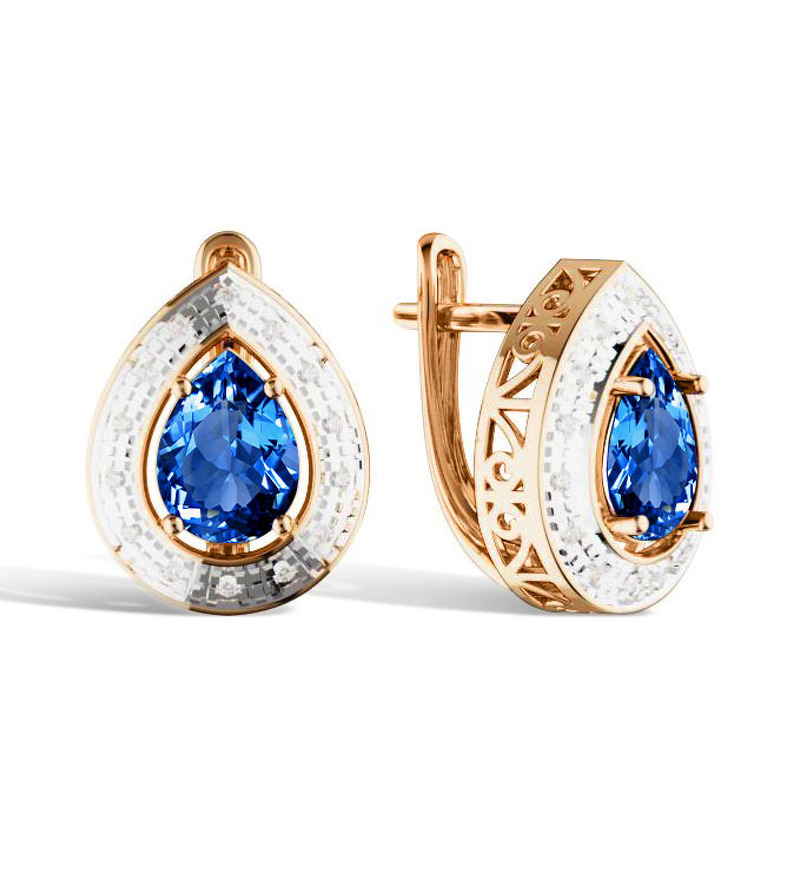 Золотые серьги с сапфиром и бриллиантами