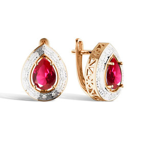 Золотые серьги с рубином и бриллиантами