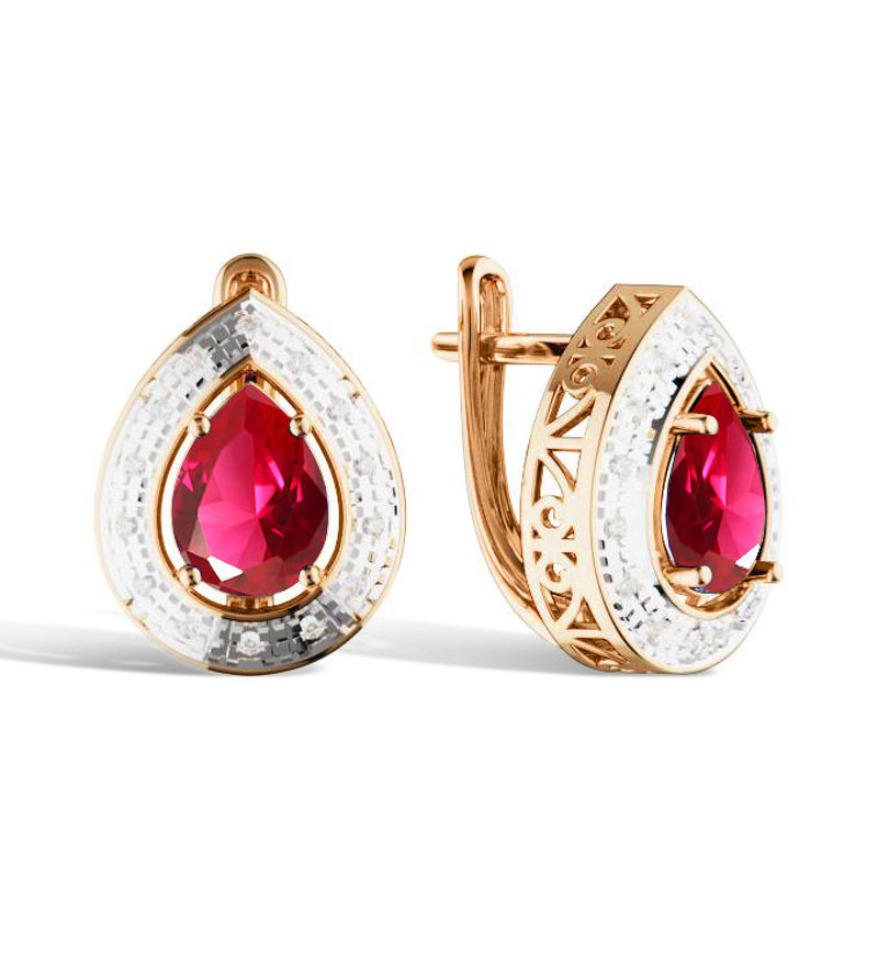 Золотые серьги с рубином и бриллиантами