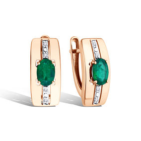 Золотые серьги с изумрудом и бриллиантами