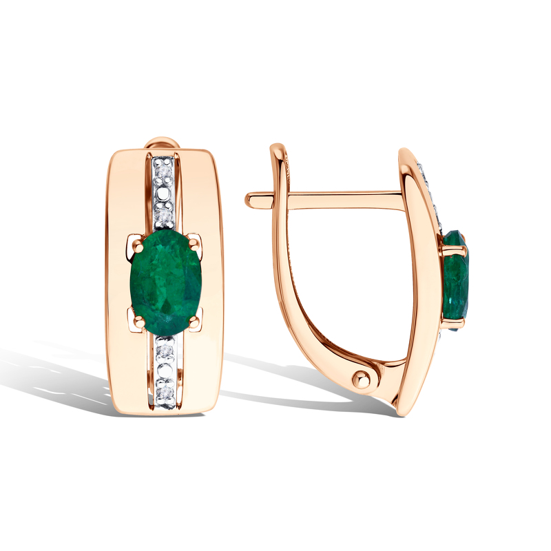 Золотые серьги с изумрудом и бриллиантами