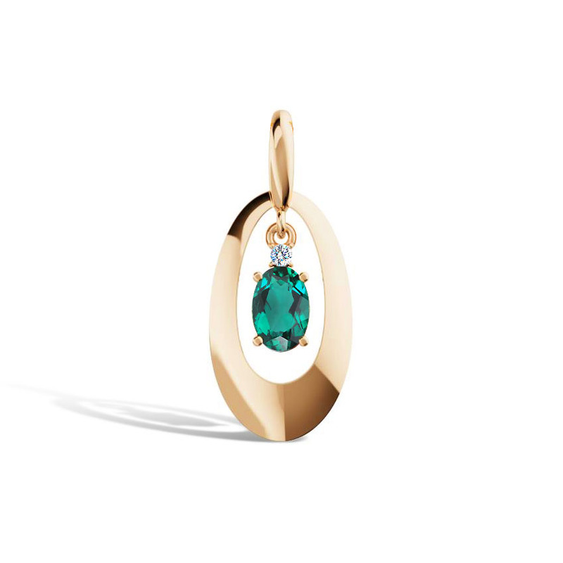 Золотая подвеска с изумрудом и муассанитом
