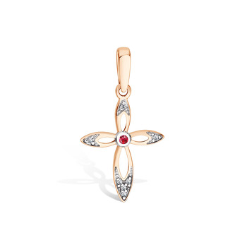 Золотая подвеска с бриллиантами и рубином