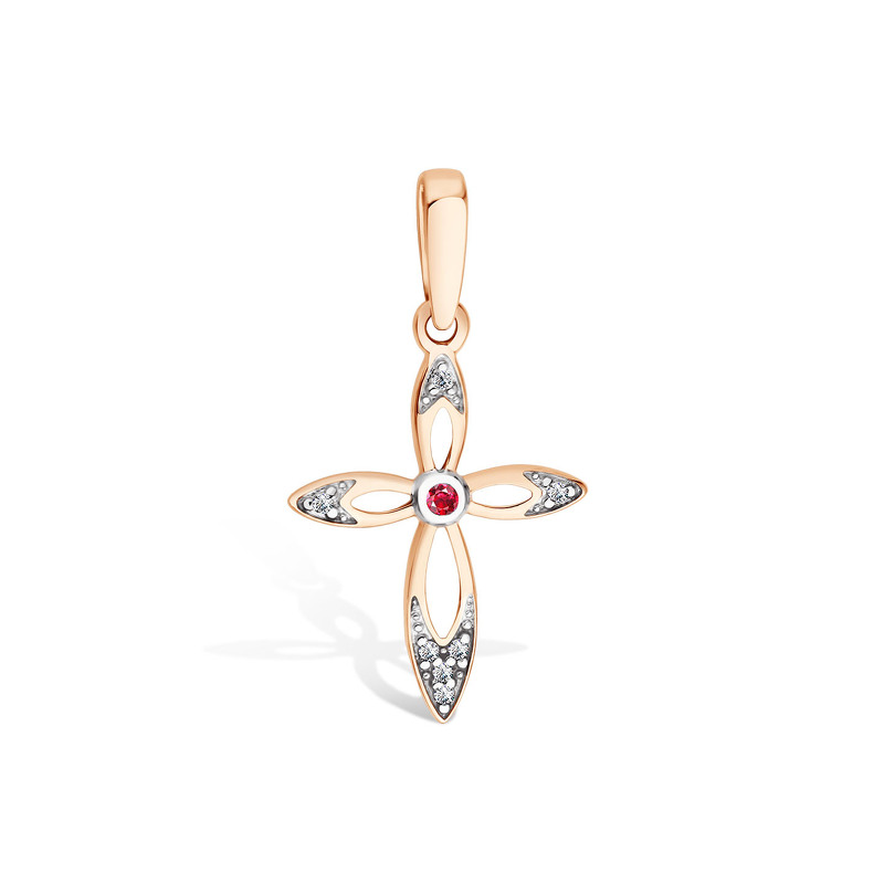 Золотая подвеска с бриллиантами и рубином
