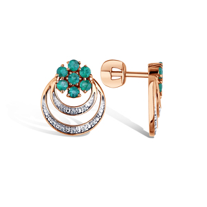 Золотые серьги-пусеты с изумрудами и бриллиантами