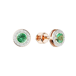 Золотые серьги-пусеты с изумрудом и бриллиантами