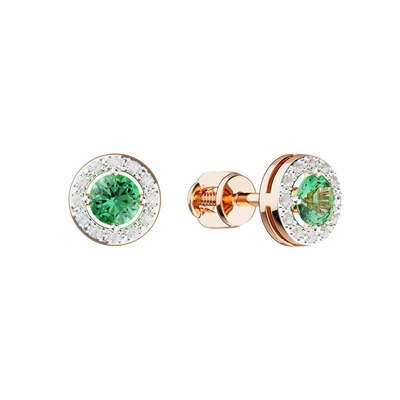 Золотые серьги-пусеты с изумрудом и бриллиантами