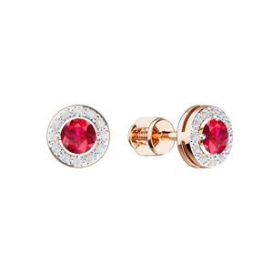 Золотые серьги-пусеты с рубином и бриллиантами