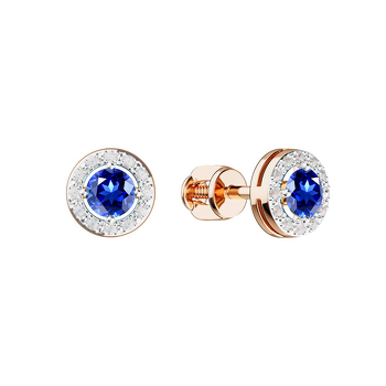 Золотые серьги-пусеты с сапфиром и бриллиантами