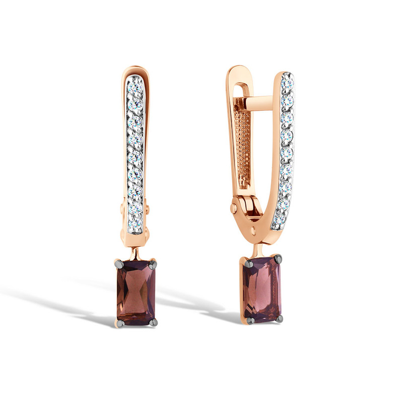 Золотые серьги с раухтопазом и фианитами