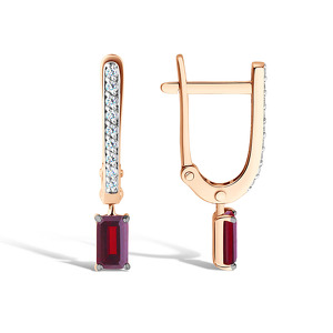 Золотые серьги с гранатом и фианитами